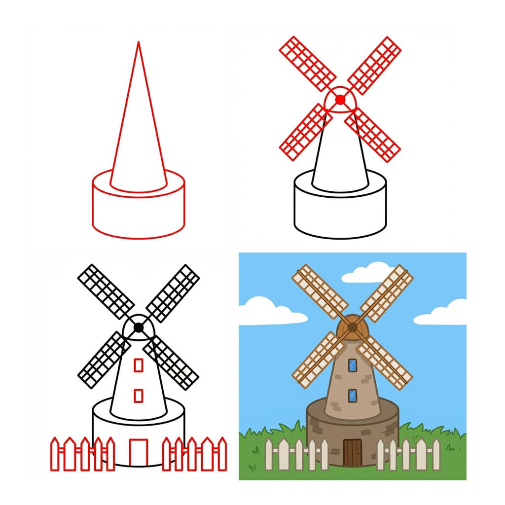 Dutch Windmill Drawing Ideas