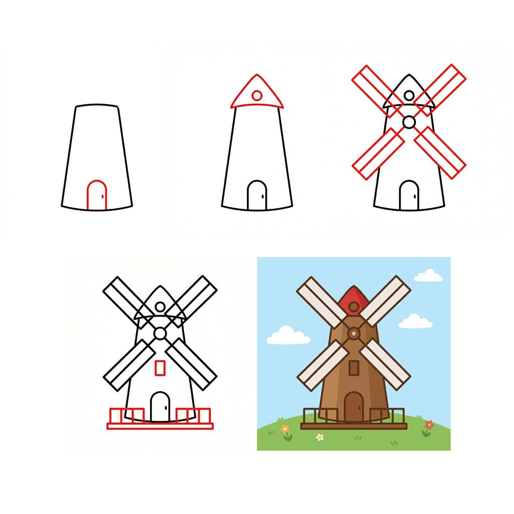 Fairytale Windmill Drawing Ideas