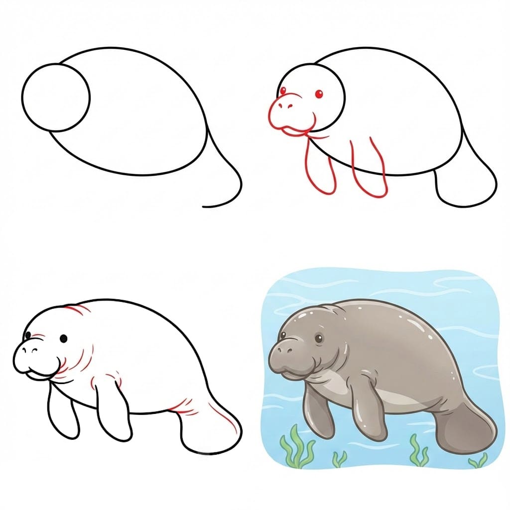 Fat manatee Drawing Ideas
