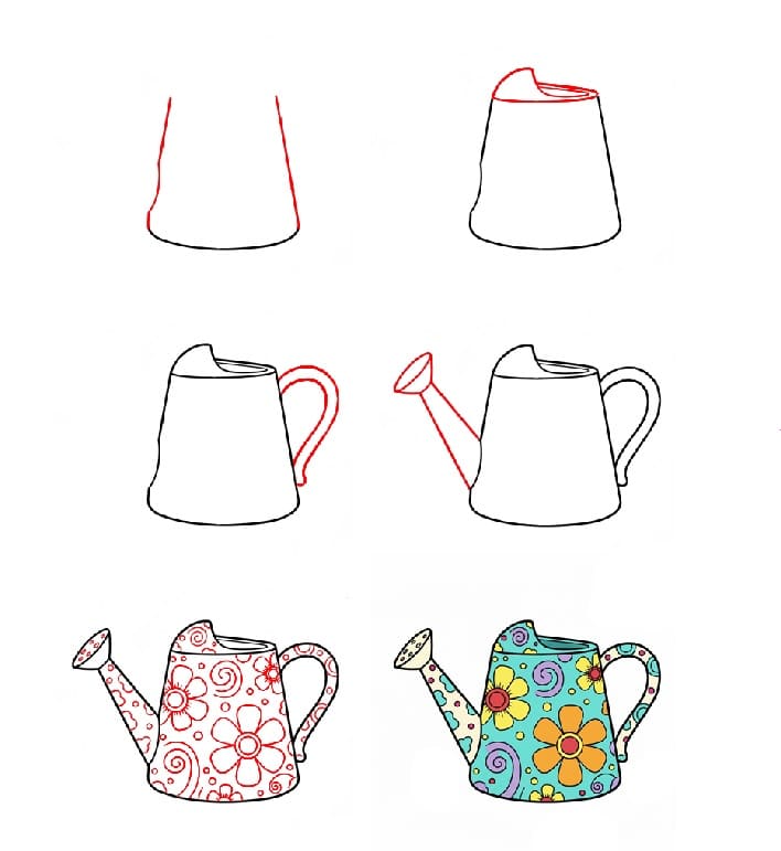 Floral watering can Drawing Ideas