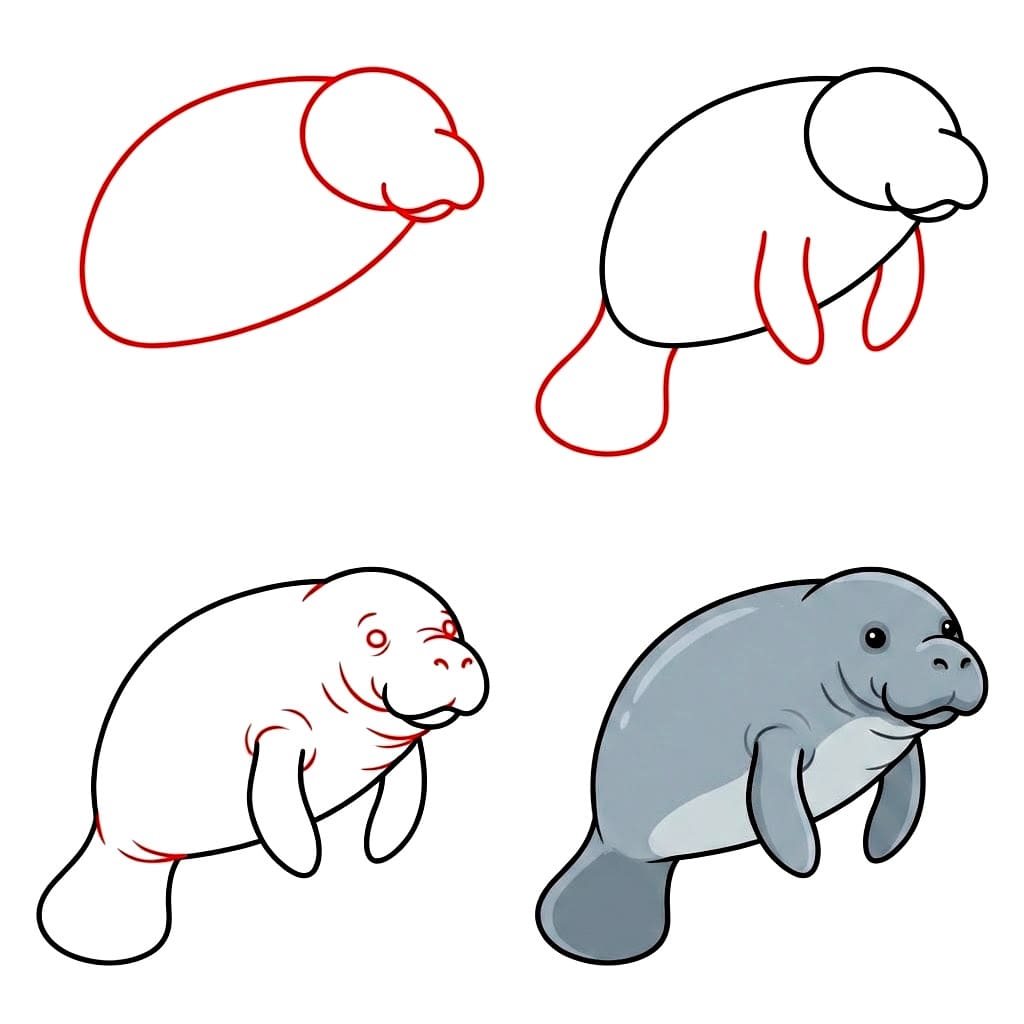 Gentle manatee Drawing Ideas