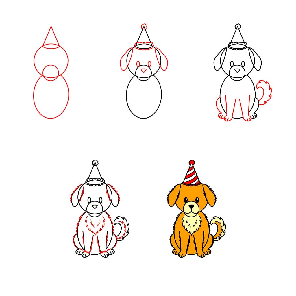 Golden Retriever and birthday hat Drawing Ideas