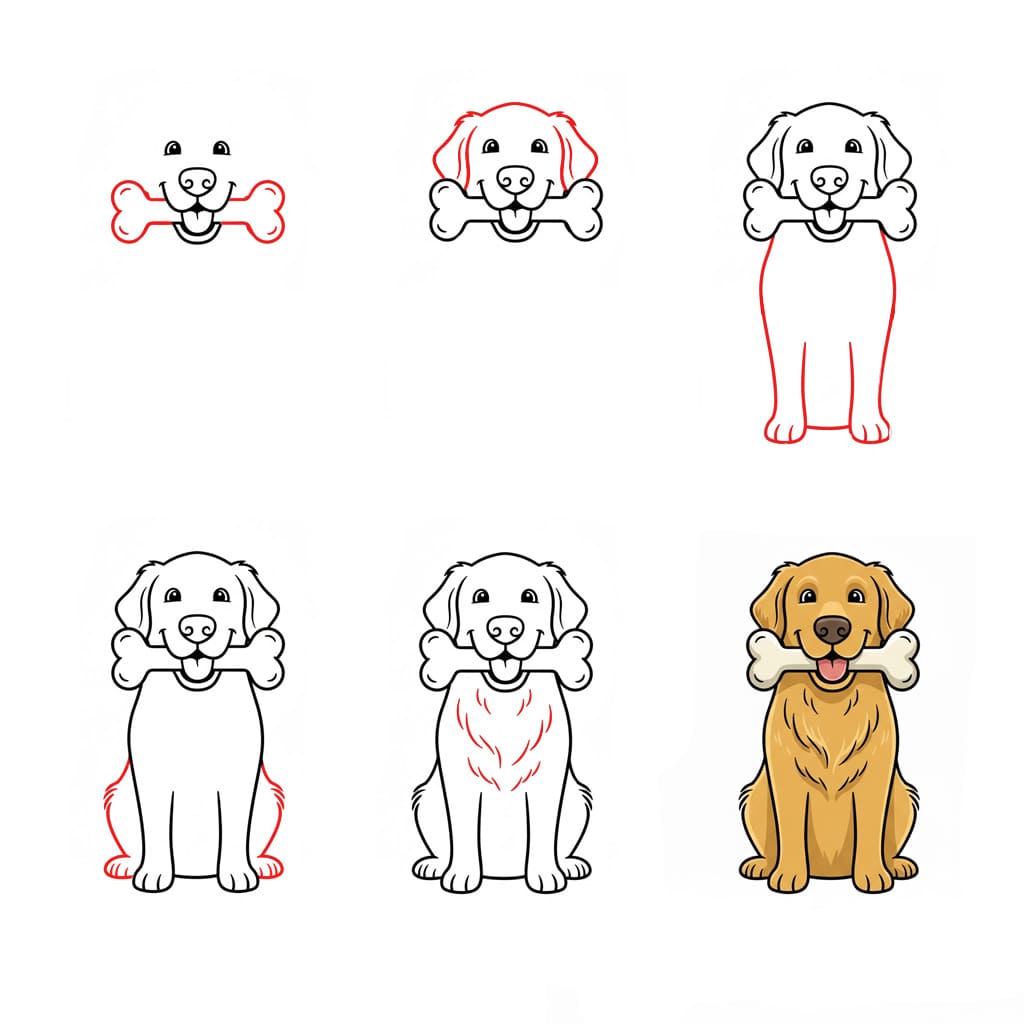 Golden Retriever and dog bone Drawing Ideas
