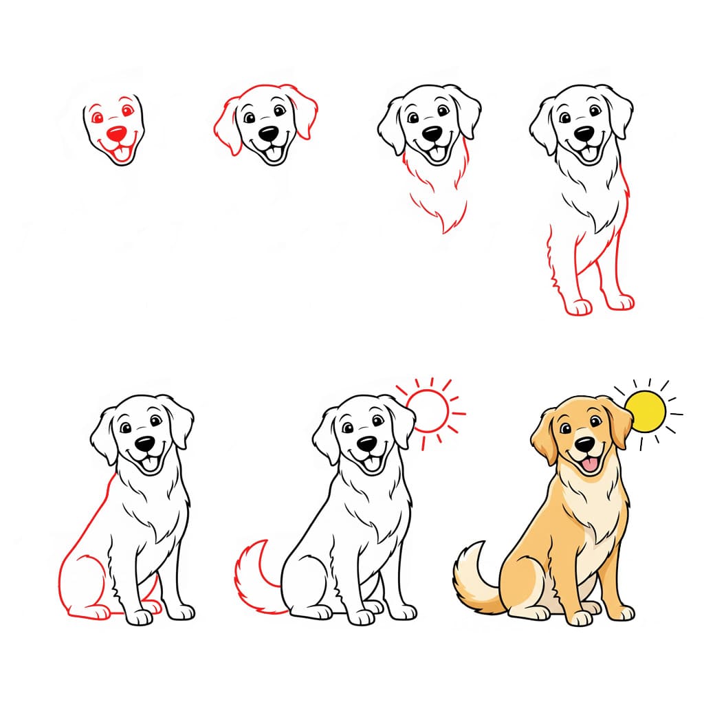 Golden Retriever and sun Drawing Ideas