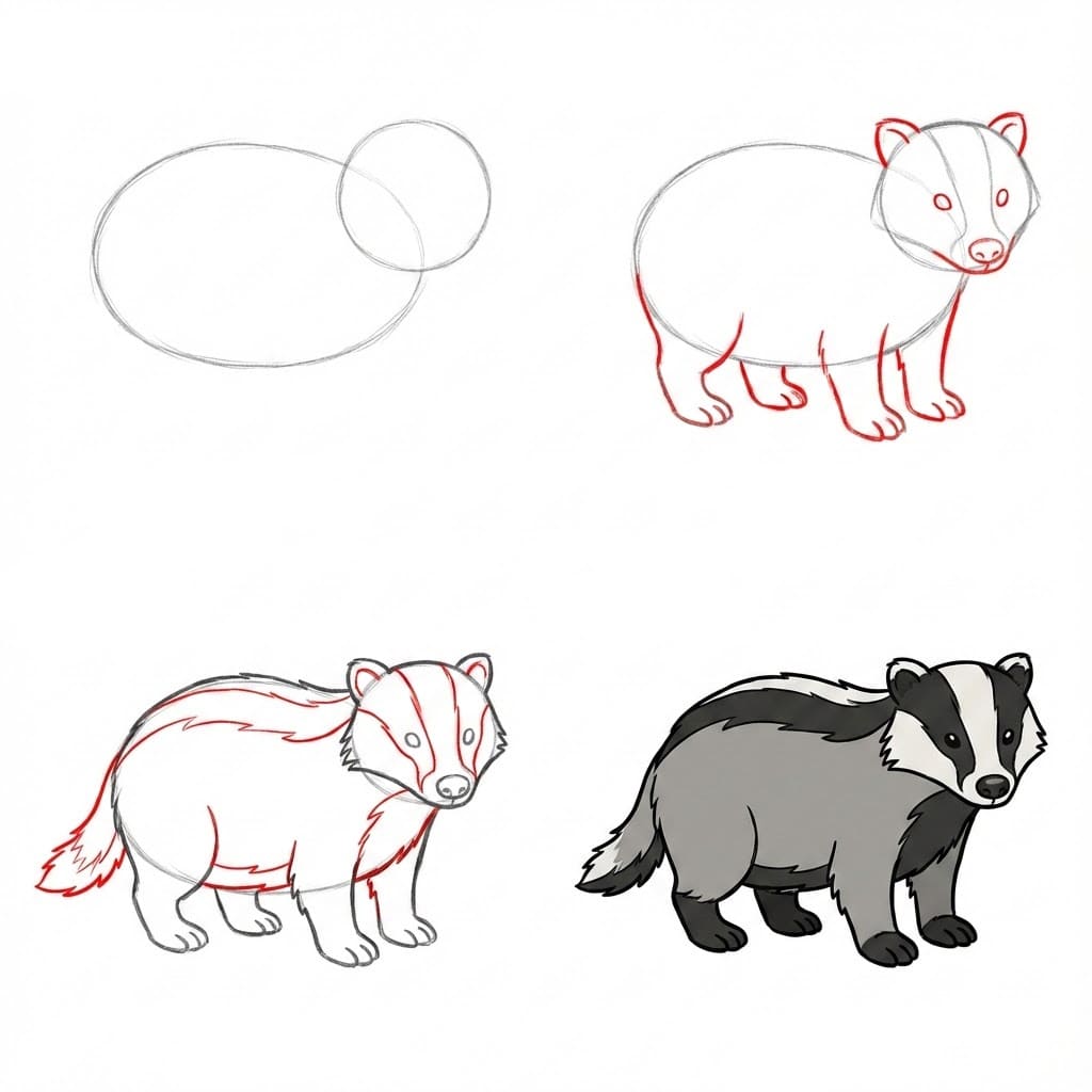 Gray badger Drawing Ideas