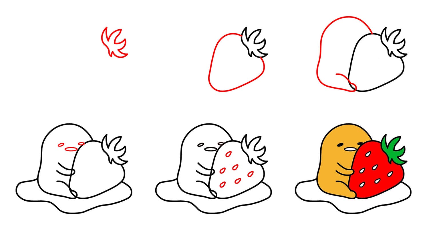 Gudetama with a strawberry Drawing Ideas