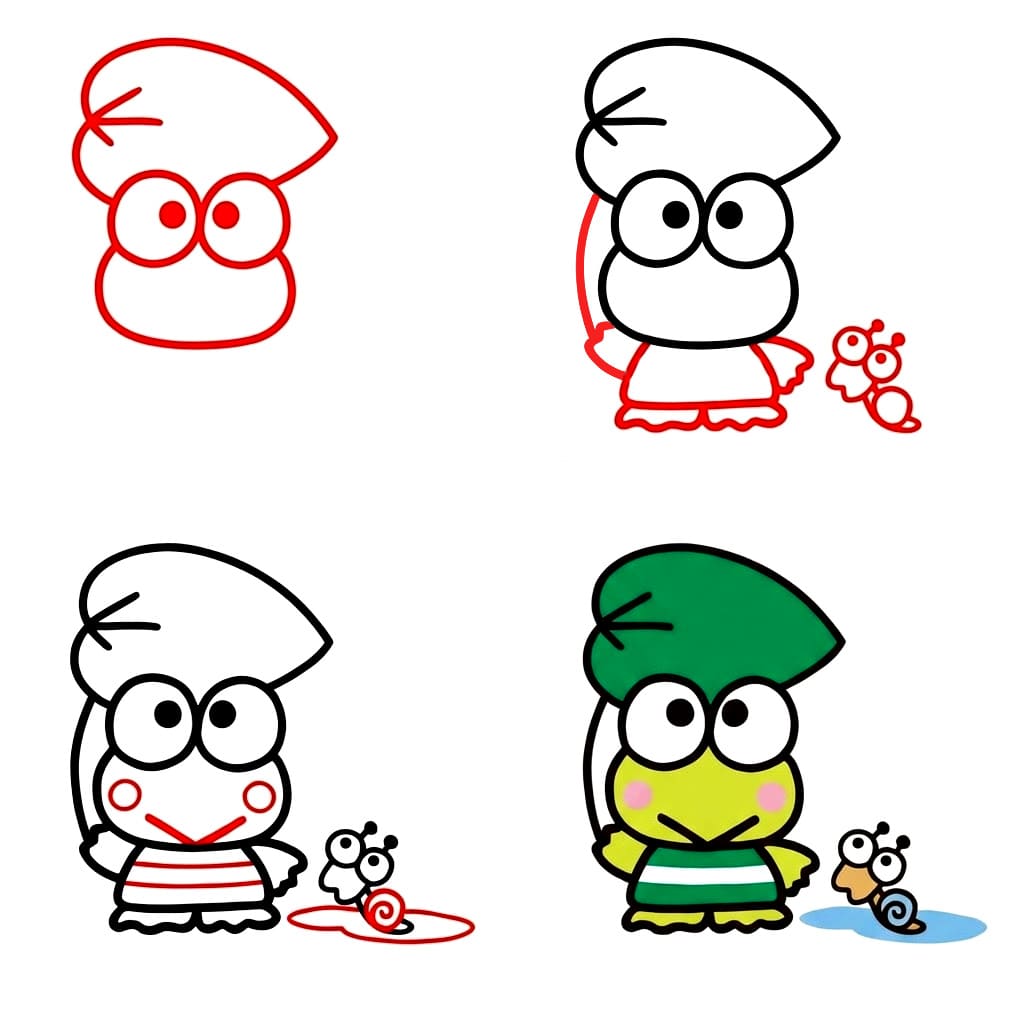 Keroppi and a snail Drawing Ideas