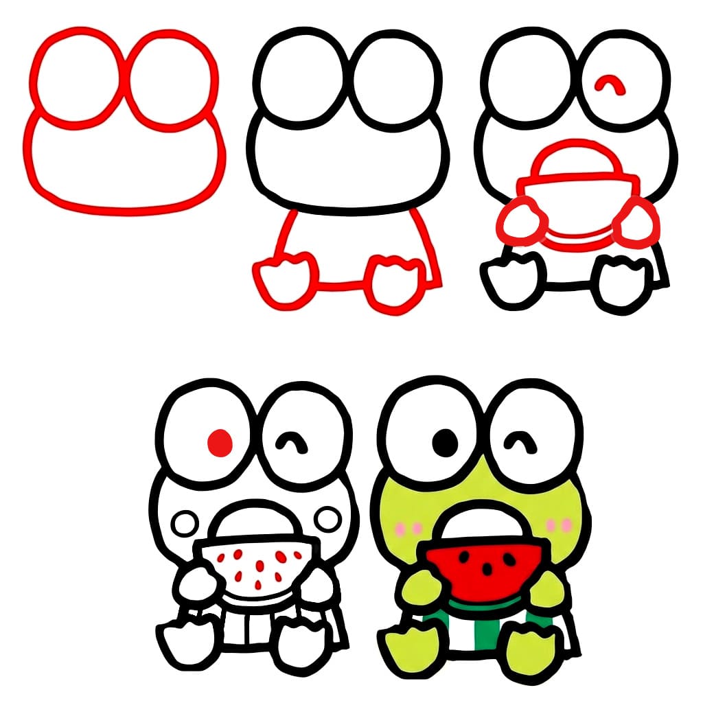Keroppi eating watermelon Drawing Ideas