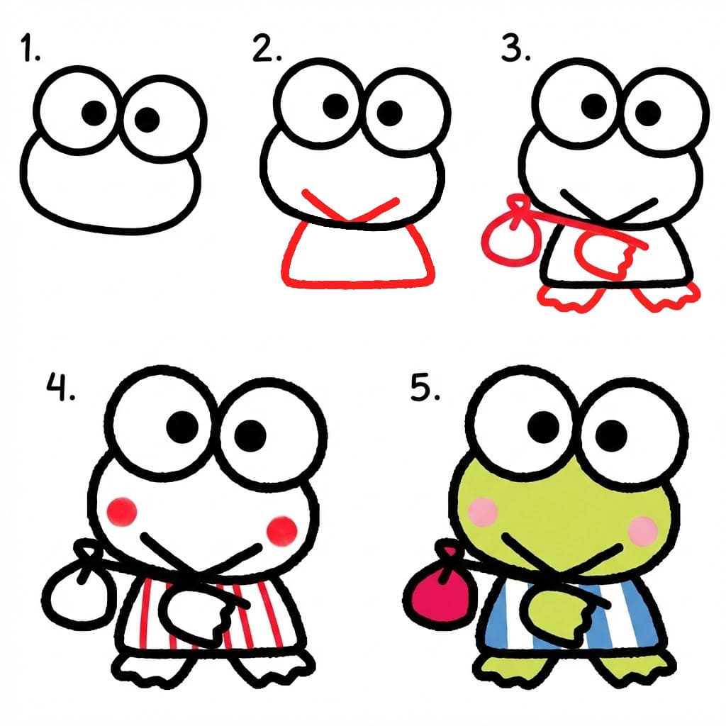 Keroppi the green frog Drawing Ideas