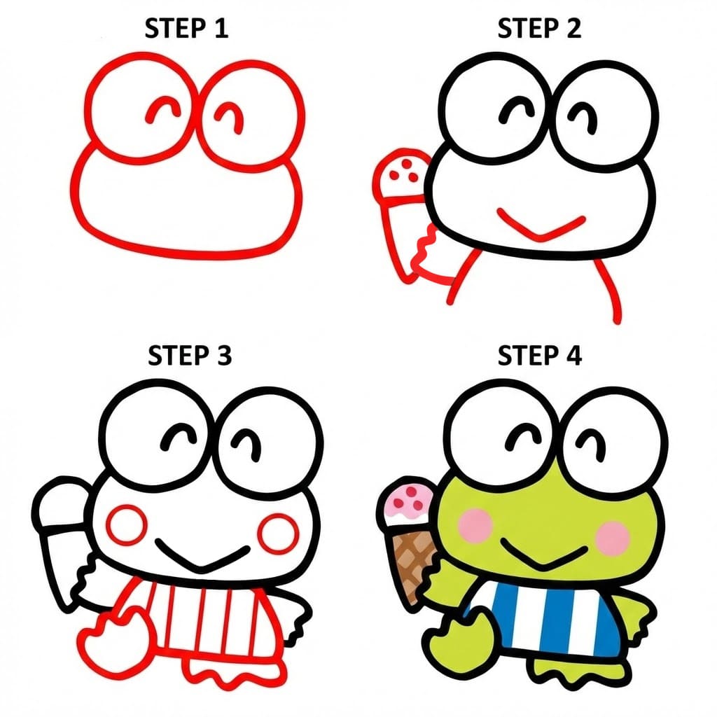 Keroppi wih an icecream Drawing Ideas