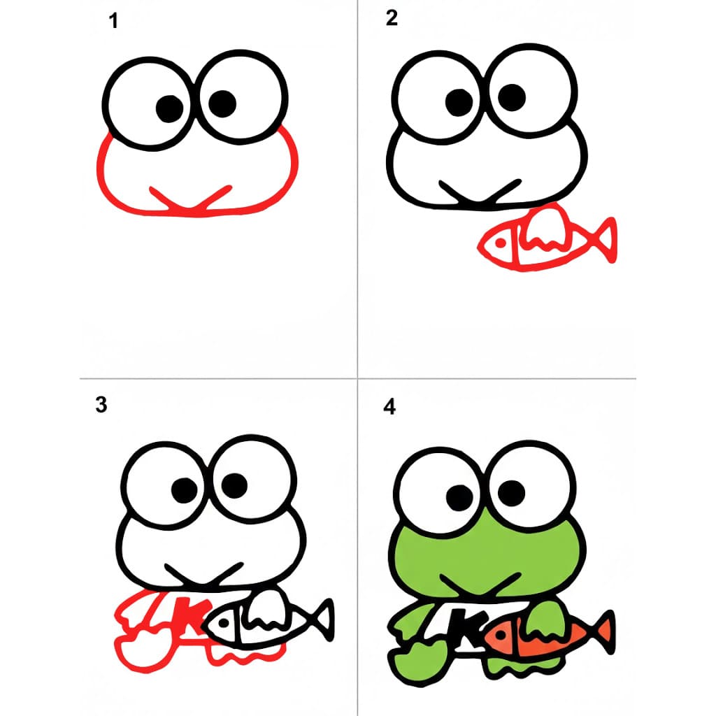 Keroppi with a fish Drawing Ideas