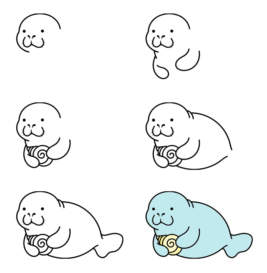 Manatee with a seashell Drawing Ideas