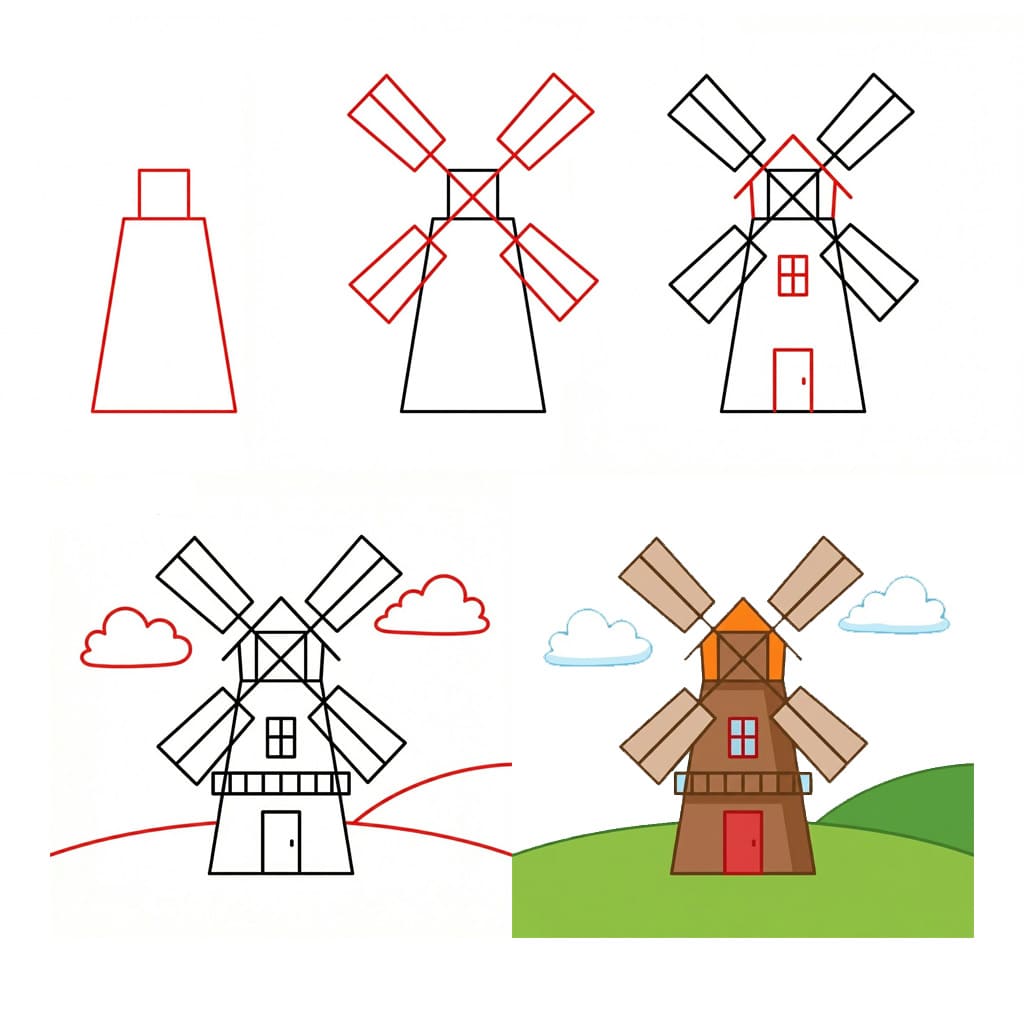 Nature Windmill Drawing Ideas