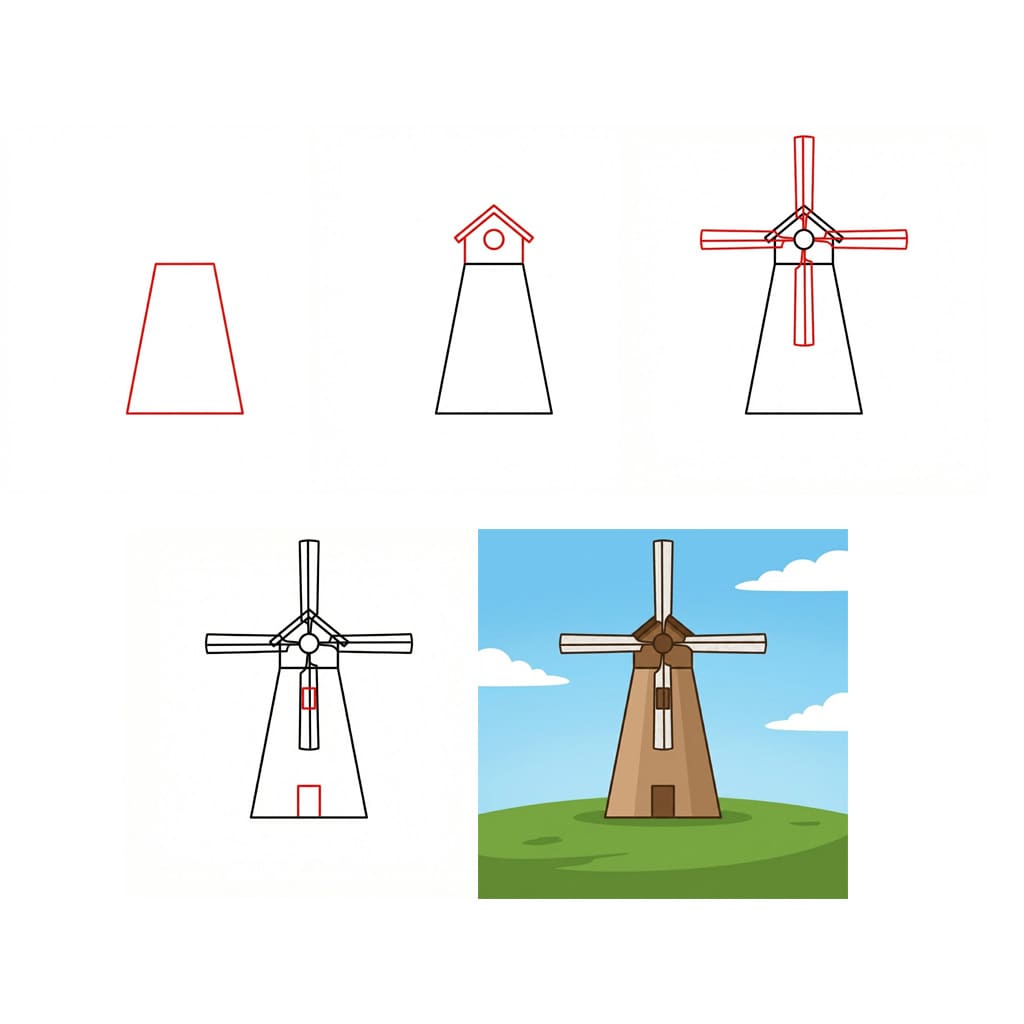 Peaceful Windmill Drawing Ideas