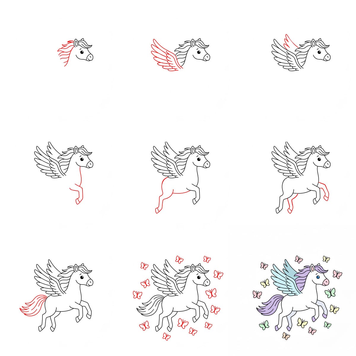 Pegasus and butterflies Drawing Ideas