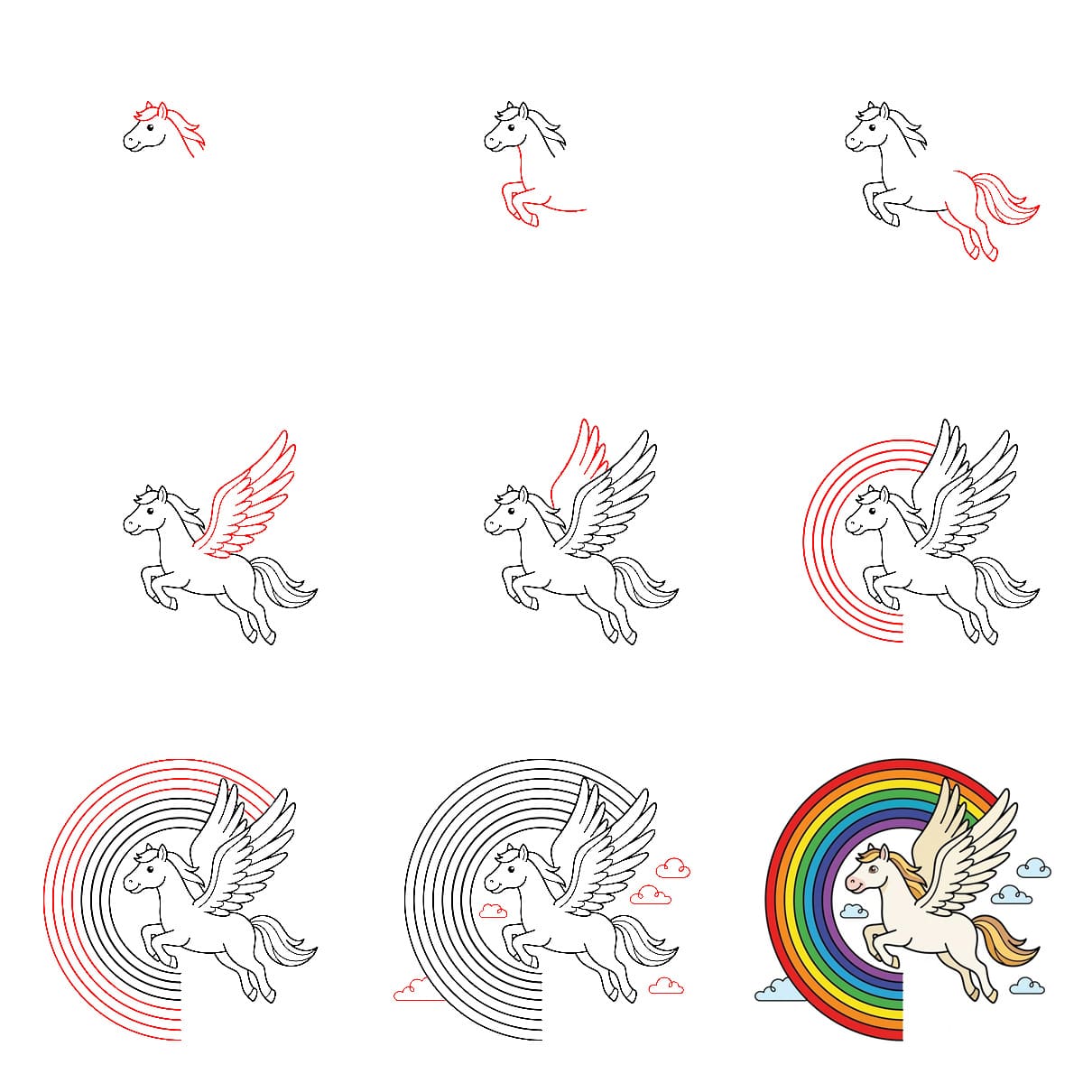 Pegasus and rainbow Drawing Ideas