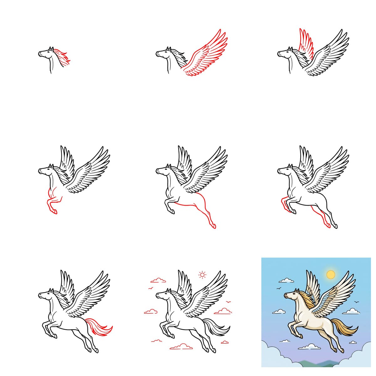 Pegasus and the sky Drawing Ideas