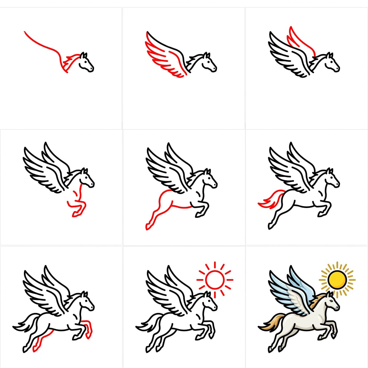 Pegasus and the sun Drawing Ideas