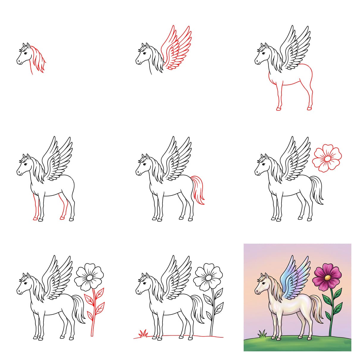 Pegasus at sunrise Drawing Ideas