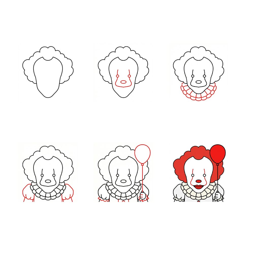 Pennywise and red air balloon Drawing Ideas