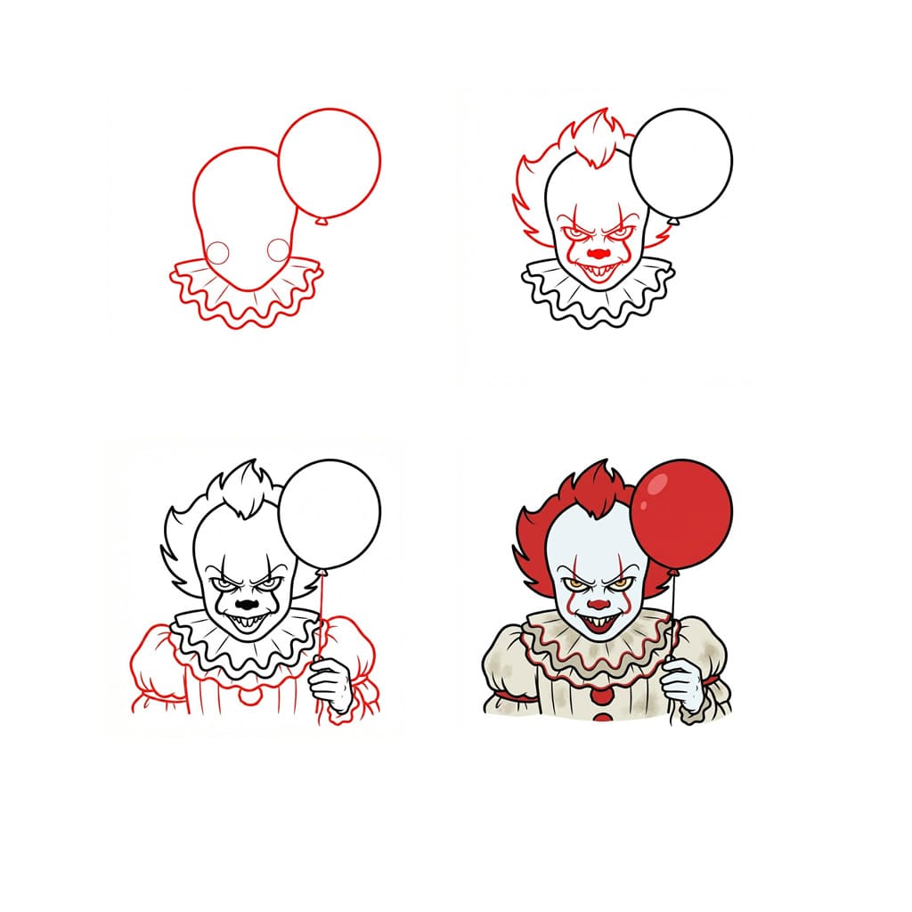 Pennywise with red air balloon Drawing Ideas