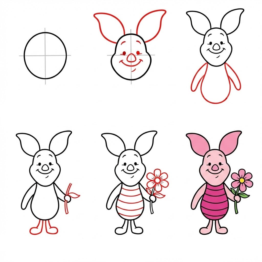 Piglet and flower Drawing Ideas