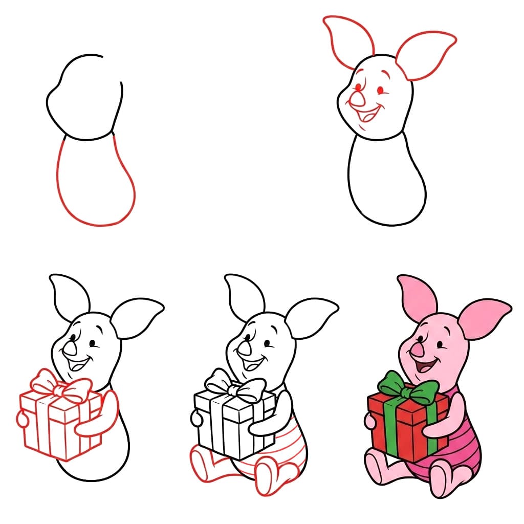 Piglet and gift Drawing Ideas