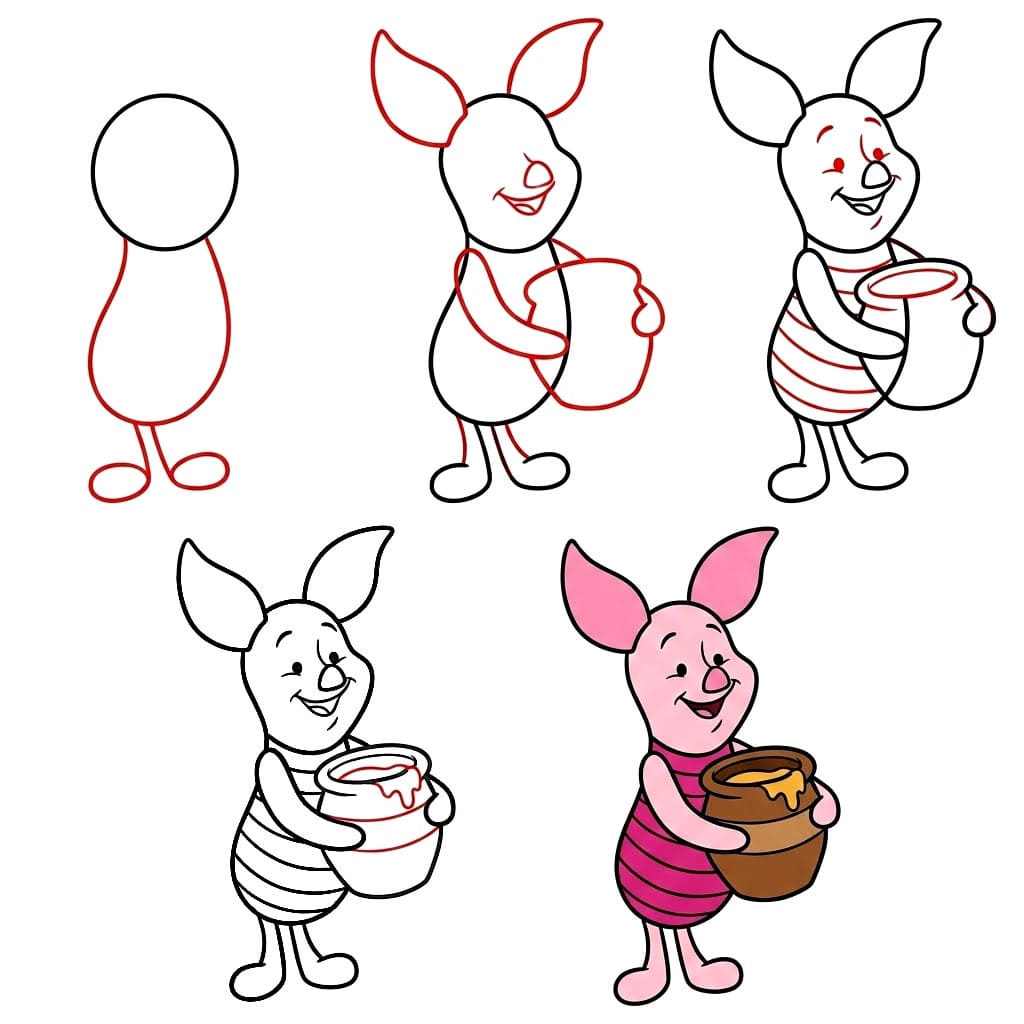 Piglet and honey jar Drawing Ideas