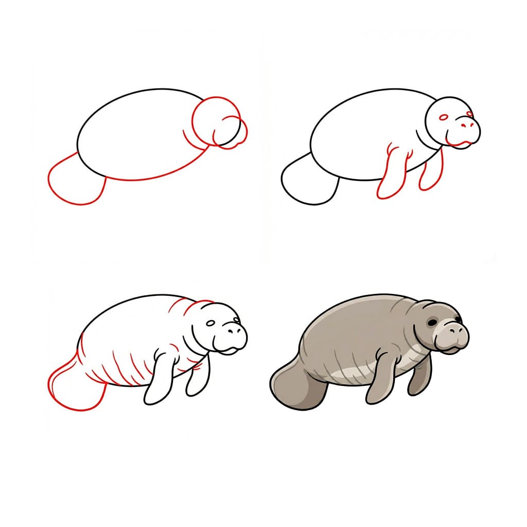 Plump manatee Drawing Ideas