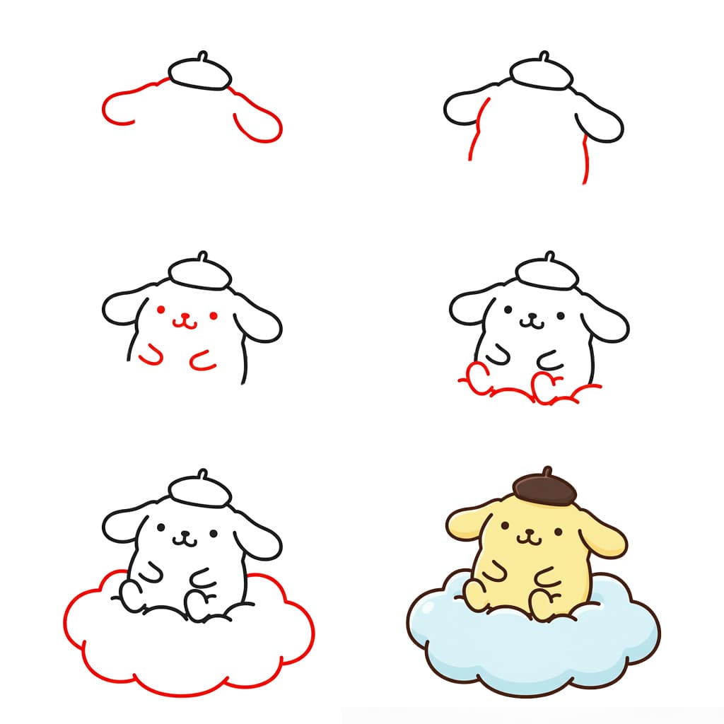 Pompompurin sitting on the cloud Drawing Ideas