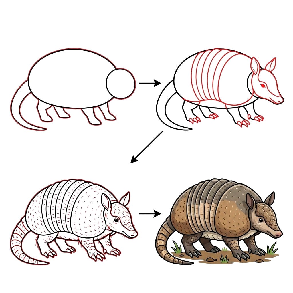 Realistic armadillo Drawing Ideas