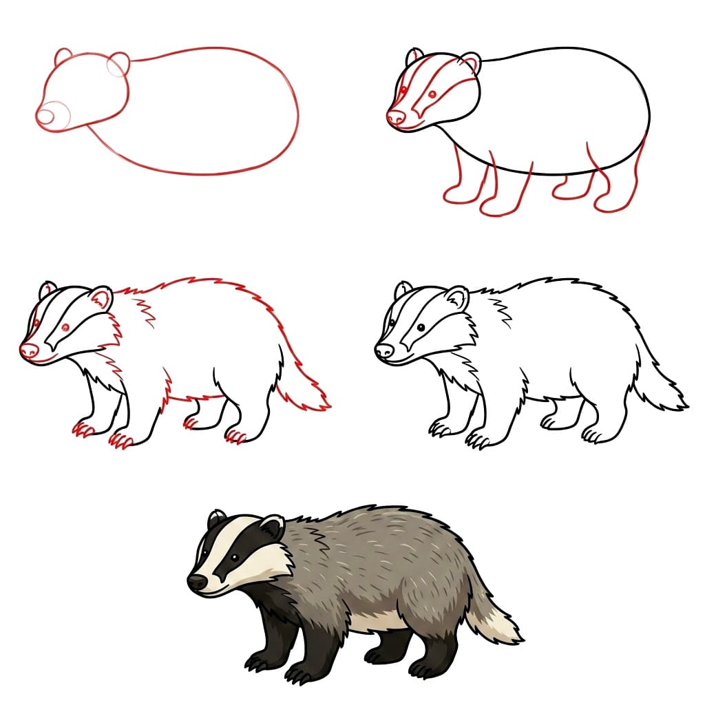 Realistic badger Drawing Ideas