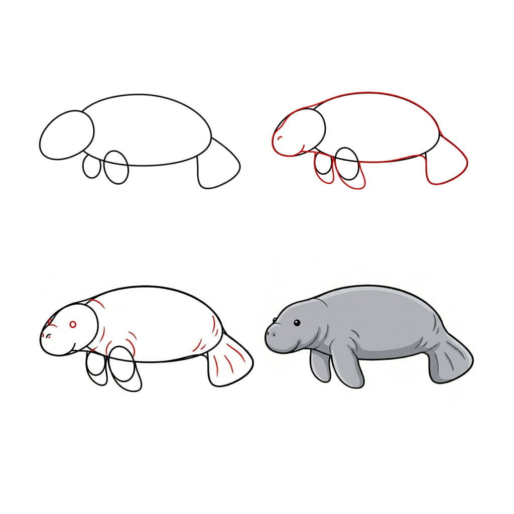 Relaxed manatee Drawing Ideas