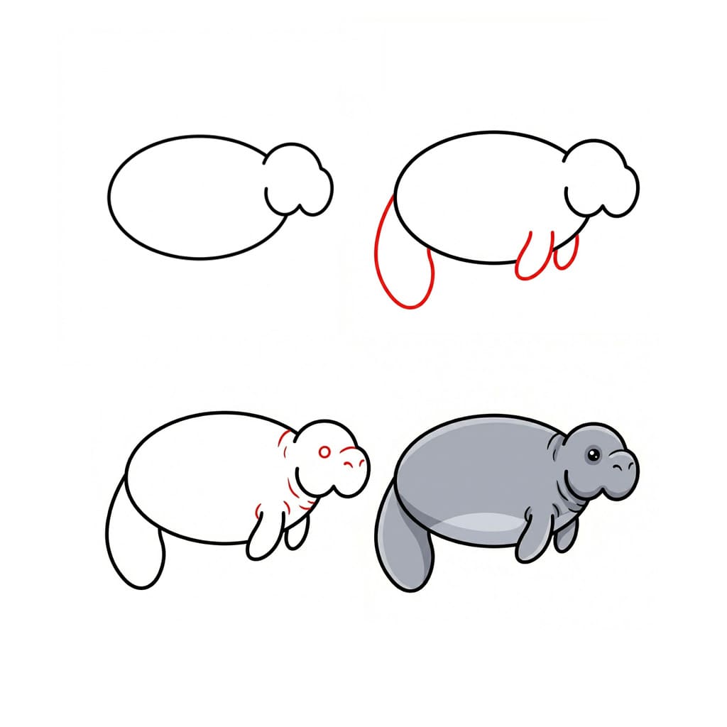 Round manatee Drawing Ideas
