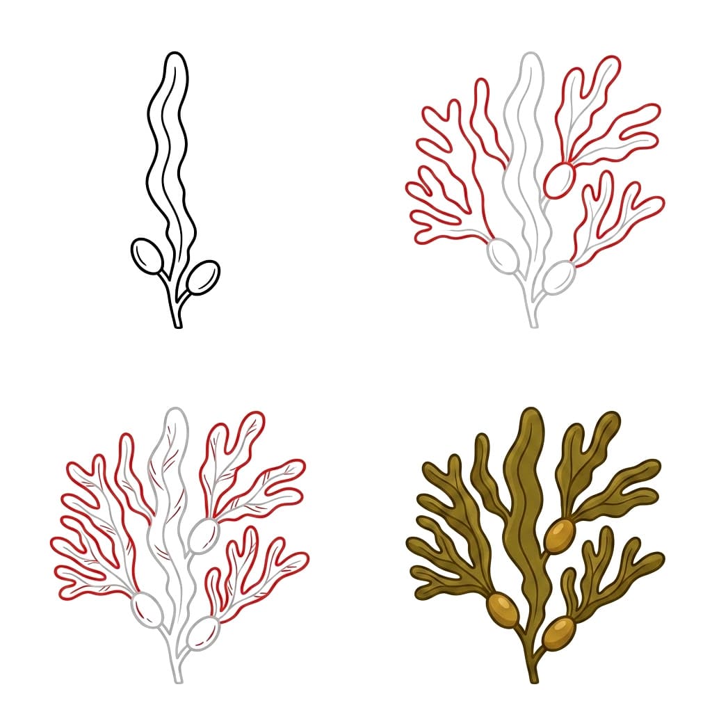 Simple kelp seaweed Drawing Ideas