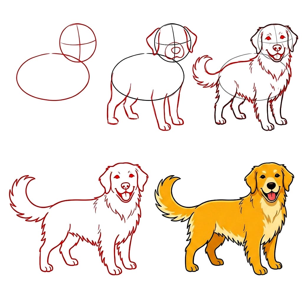 Smart Golden Retriever Drawing Ideas