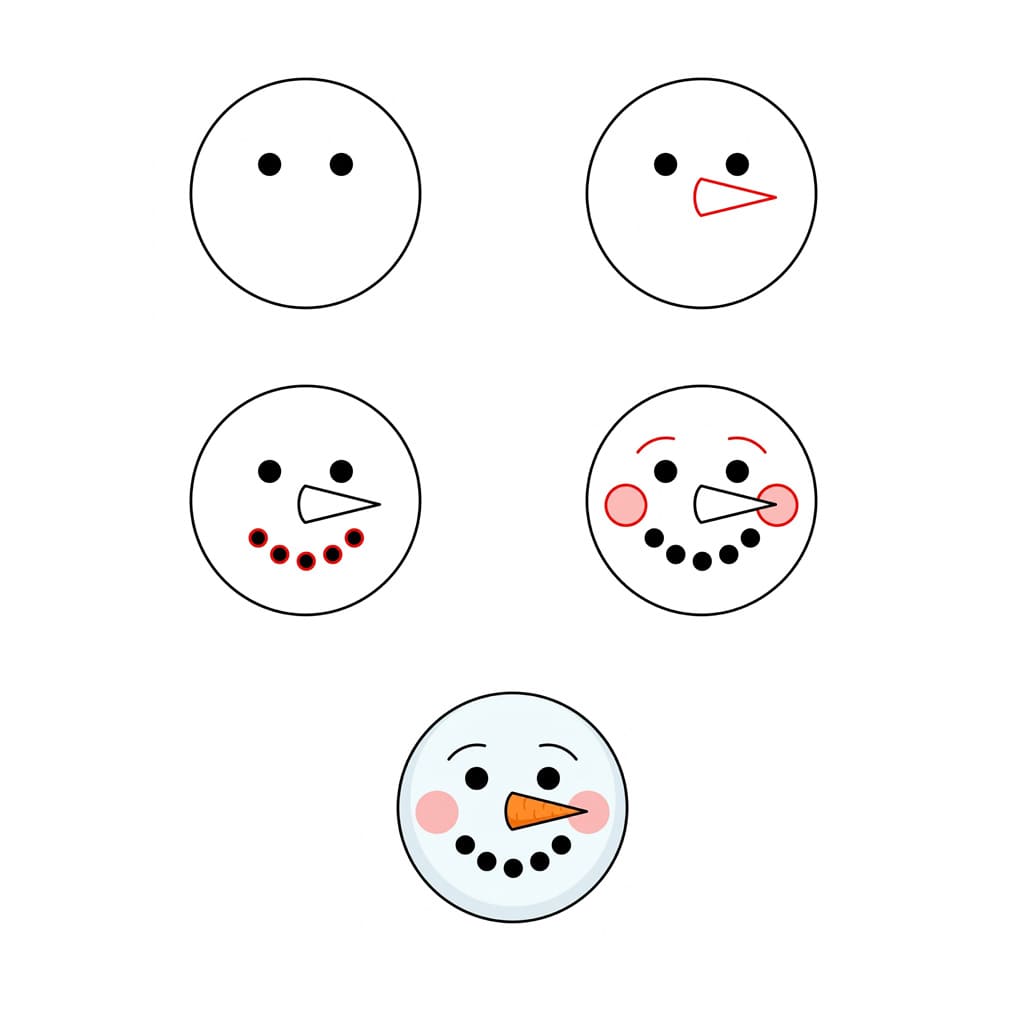 Smiling Snowman Face Drawing Ideas