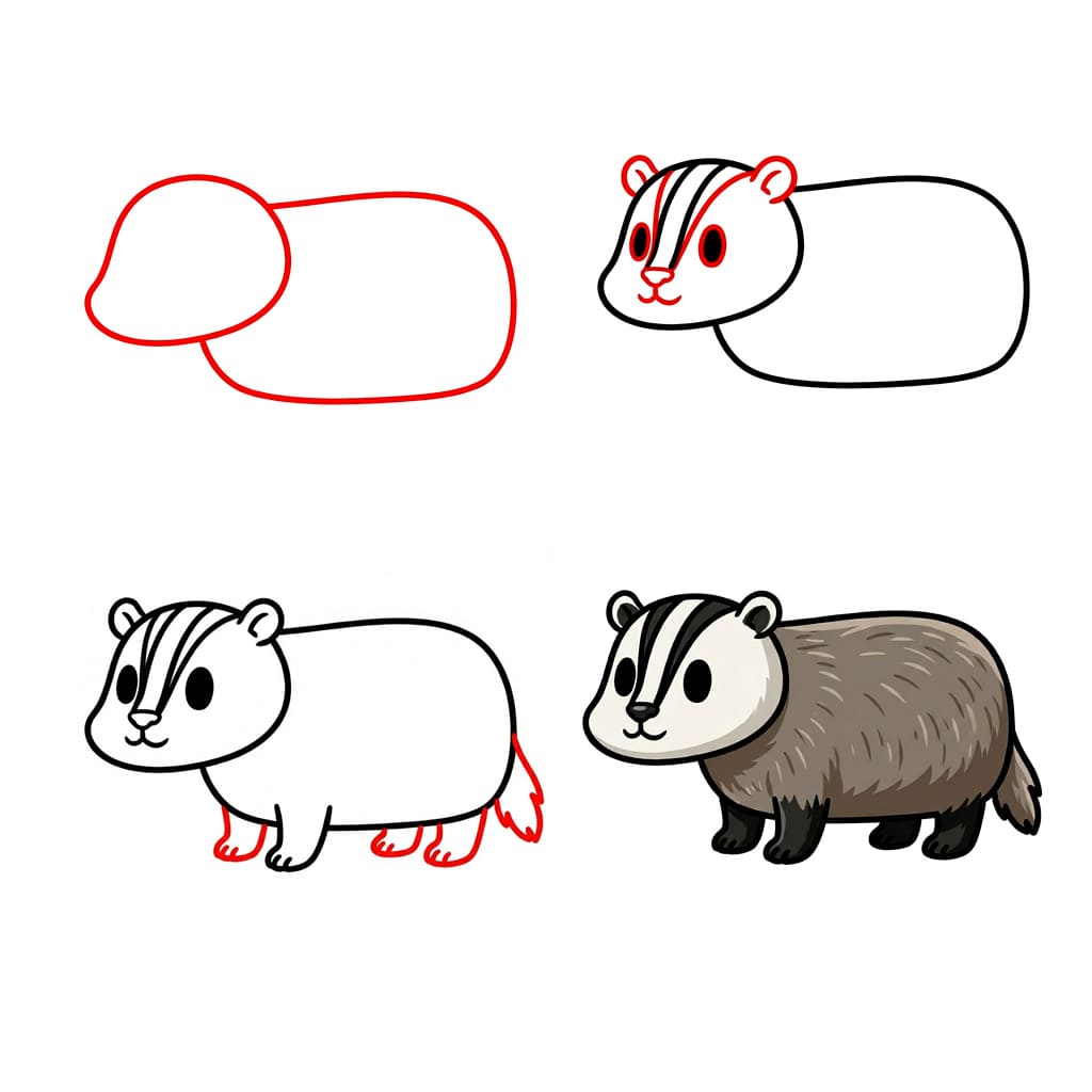 Smiling badger Drawing Ideas