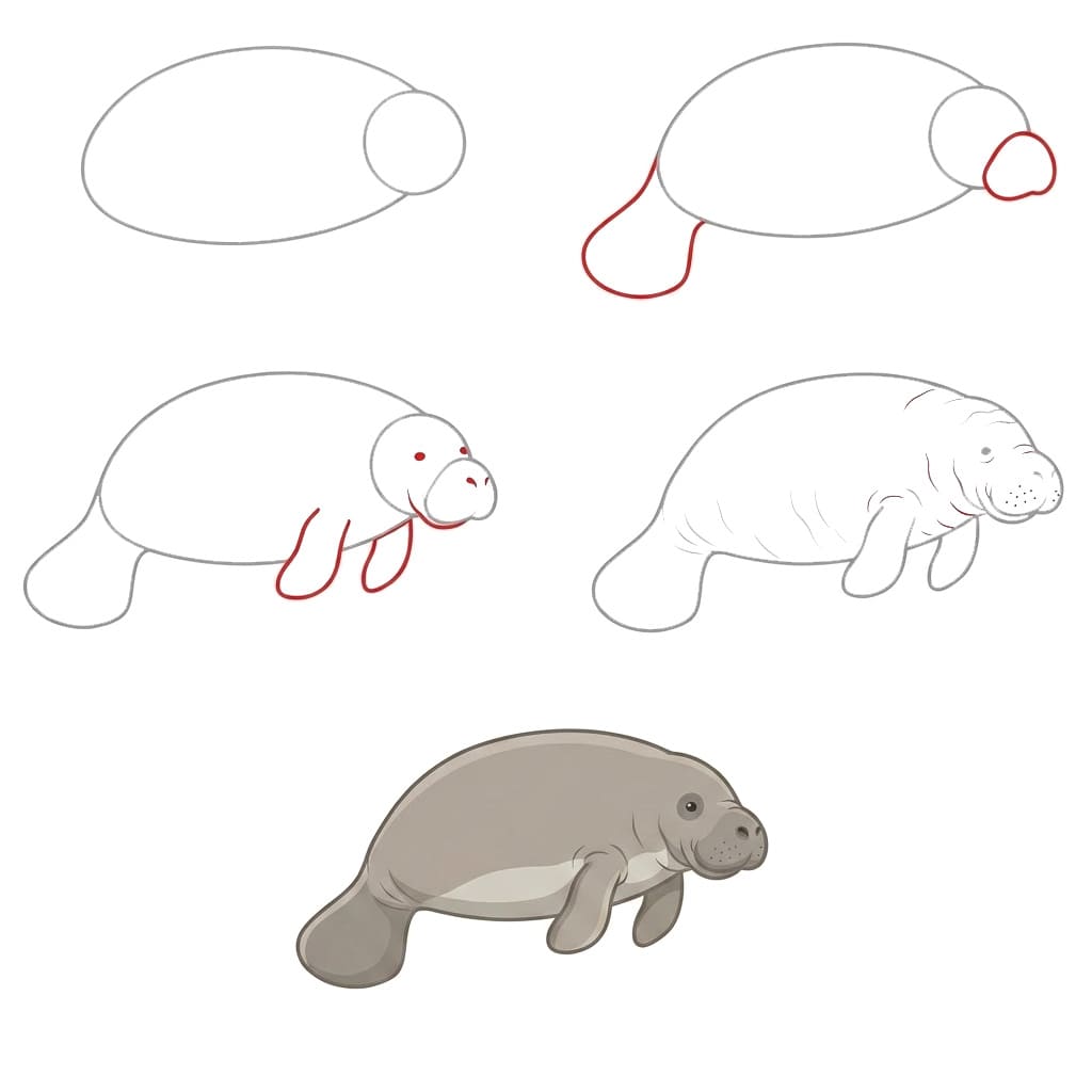 Smiling manatee Drawing Ideas