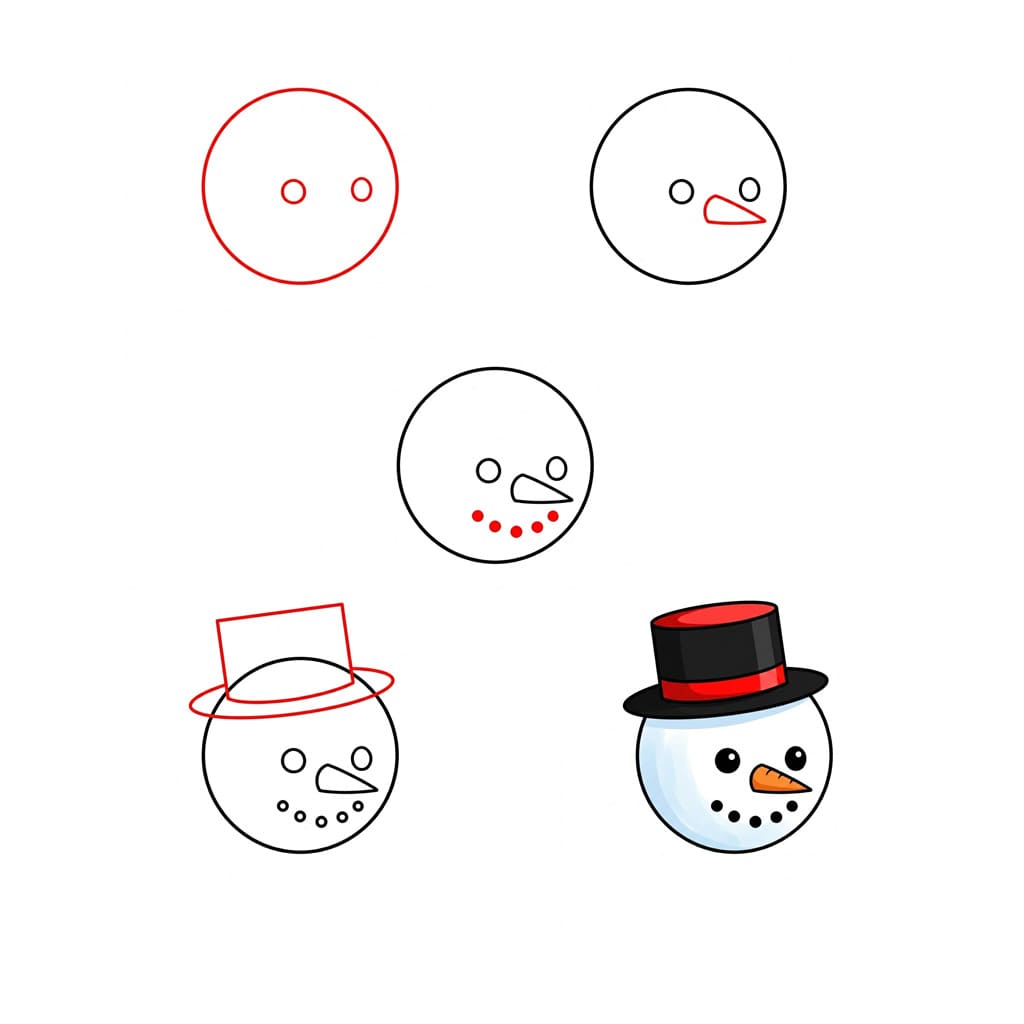 Snowman Face and top hat Drawing Ideas