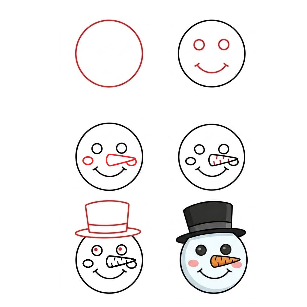 Snowman Face for kids Drawing Ideas