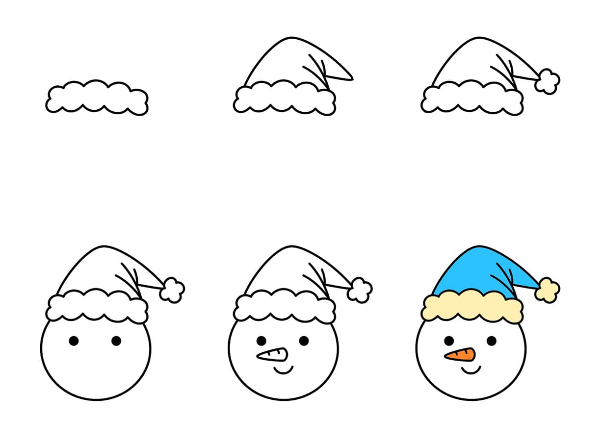 Snowman Face wearing Christmas hat Drawing Ideas