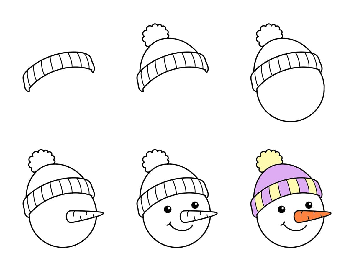 Snowman Face wearing beanie Drawing Ideas