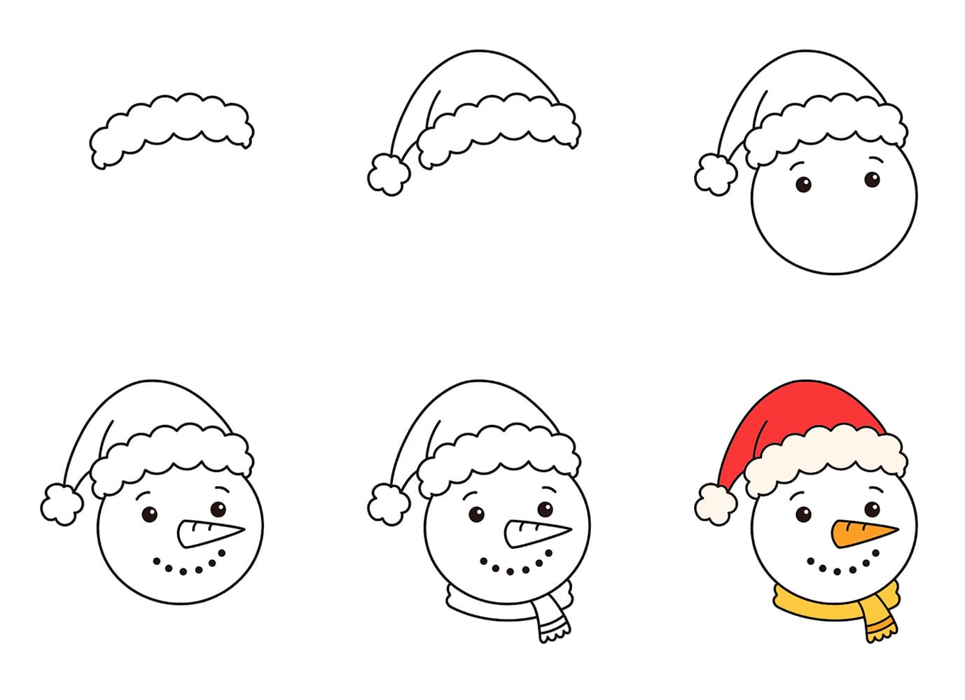 Snowman Face with Christmas hat Drawing Ideas