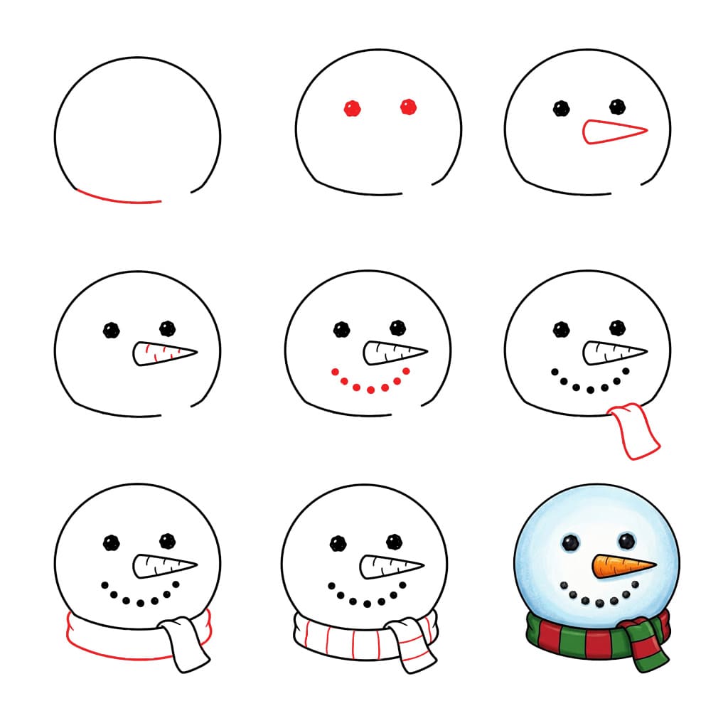 Snowman Face with Christmas scaft Drawing Ideas