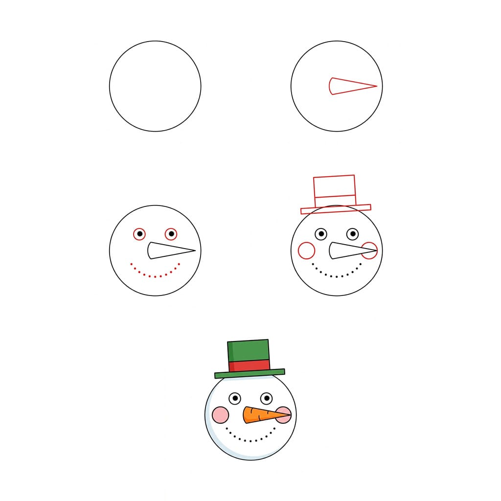 Snowman Face with a green hat Drawing Ideas