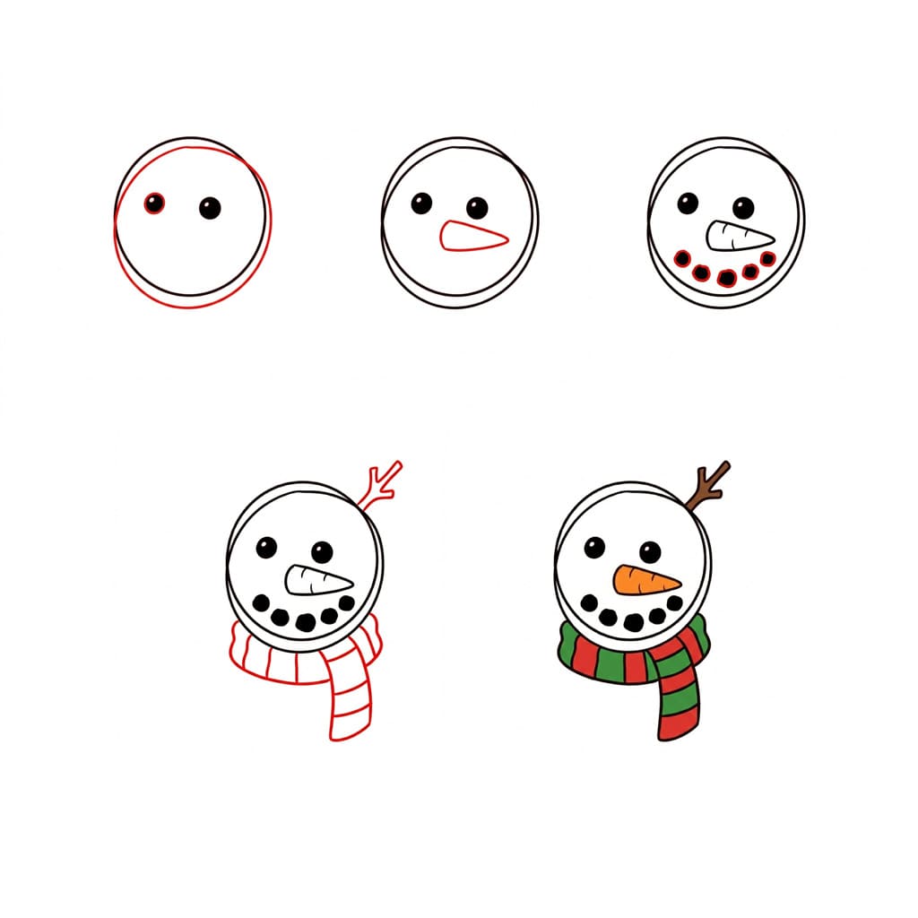 Snowman Face with scaft Drawing Ideas