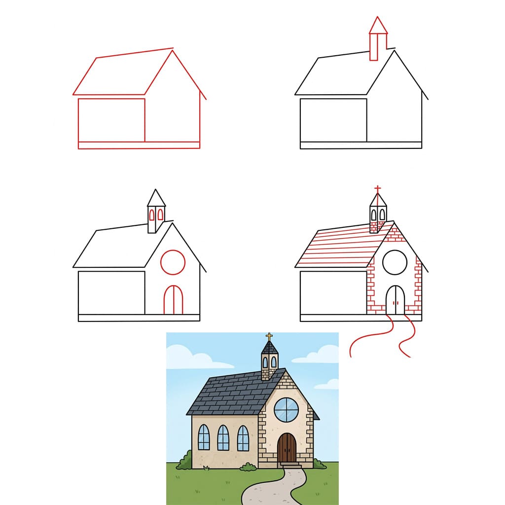 Stone Church Drawing Ideas