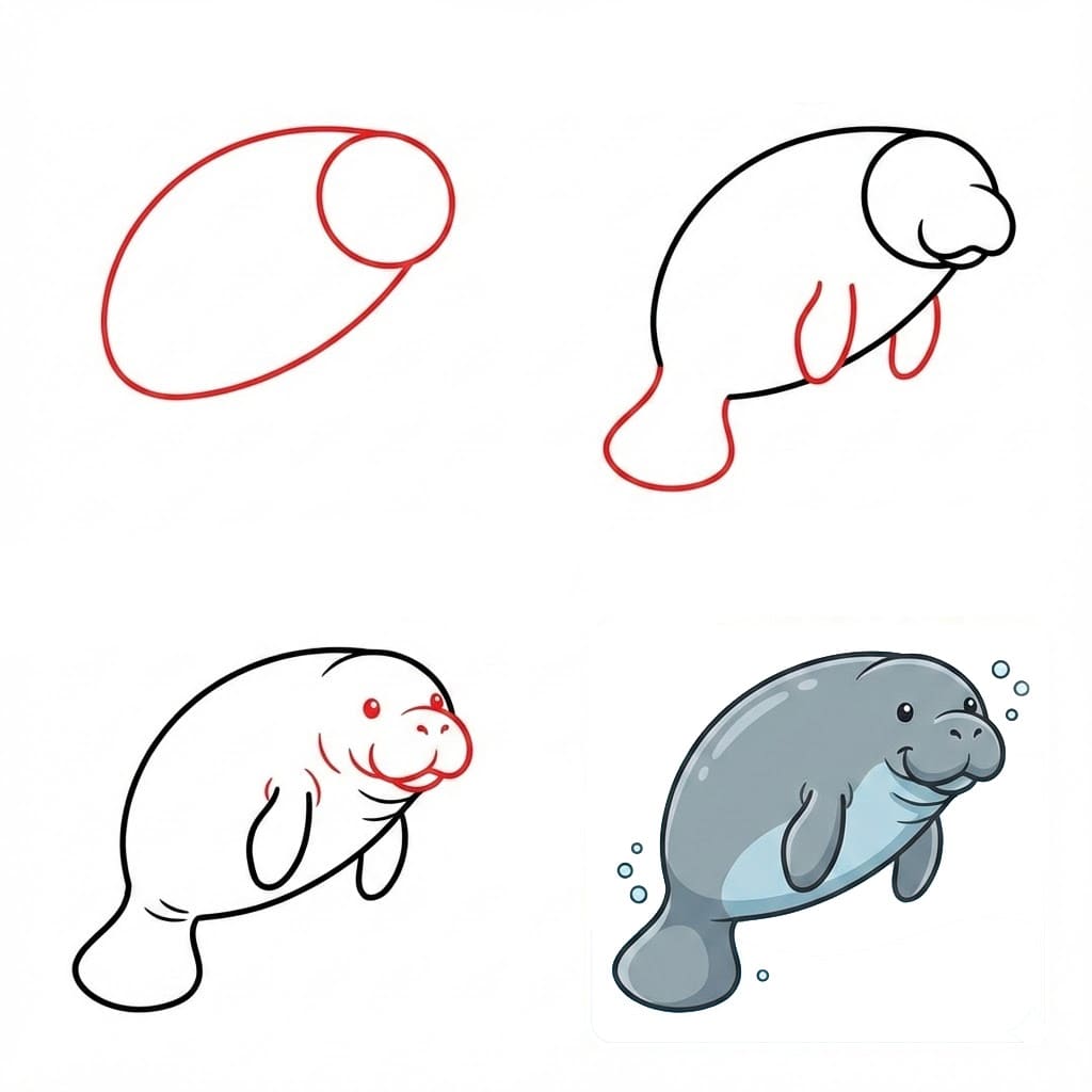Swimming manatee Drawing Ideas