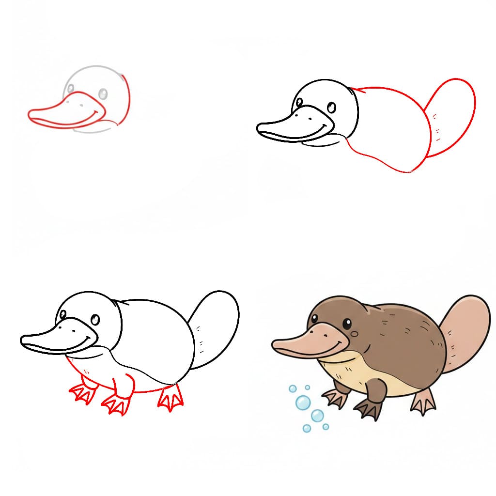 Swimming platypus Drawing Ideas